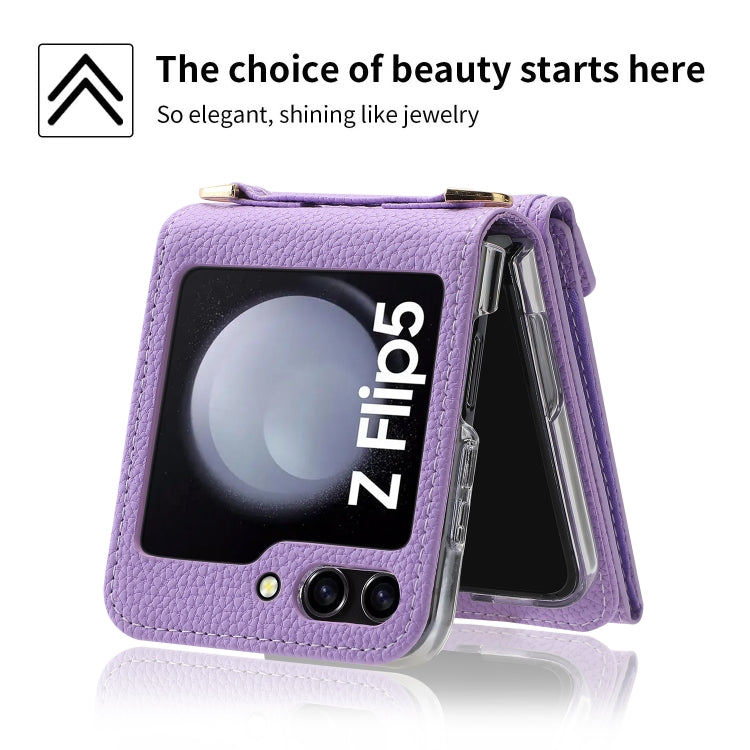 For Samsung Galaxy Z Flip5 POLA Litchi Texture Love Buckle Multi-Card Slots Zipper Wallet Phone Case(Purple)