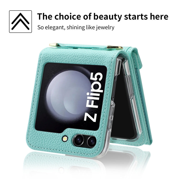 For Samsung Galaxy Z Flip5 POLA Litchi Texture Love Buckle Multi-Card Slots Zipper Wallet Phone Case(Blue)