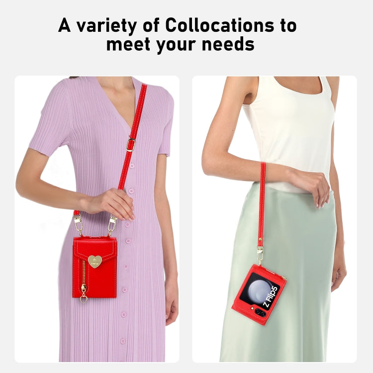 For Samsung Galaxy Z Flip5 POLA Litchi Texture Love Buckle Multi-Card Slots Zipper Wallet Phone Case(Red)