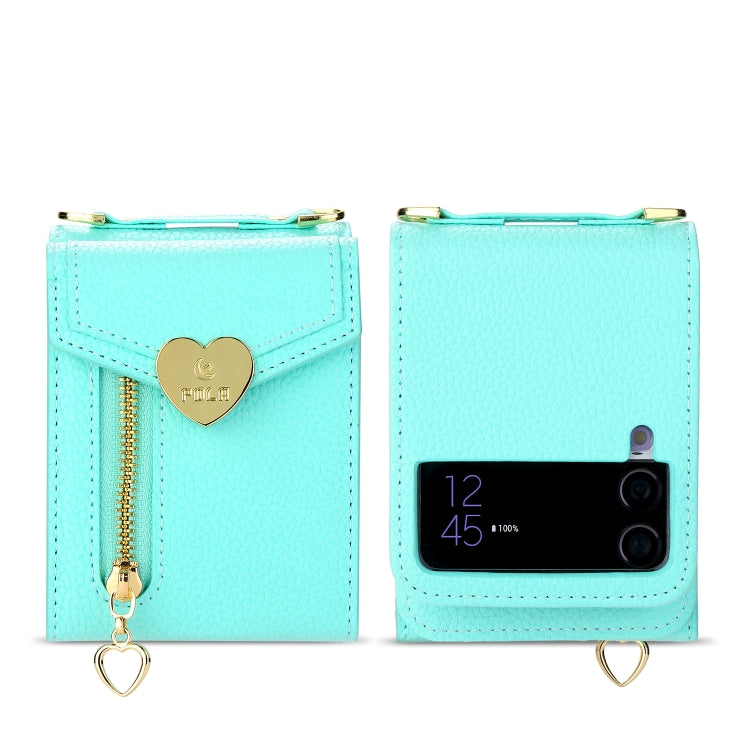 For Samsung Galaxy Z Flip4 POLA Litchi Texture Love Buckle Multi-Card Slots Zipper Wallet Phone Case(Blue)