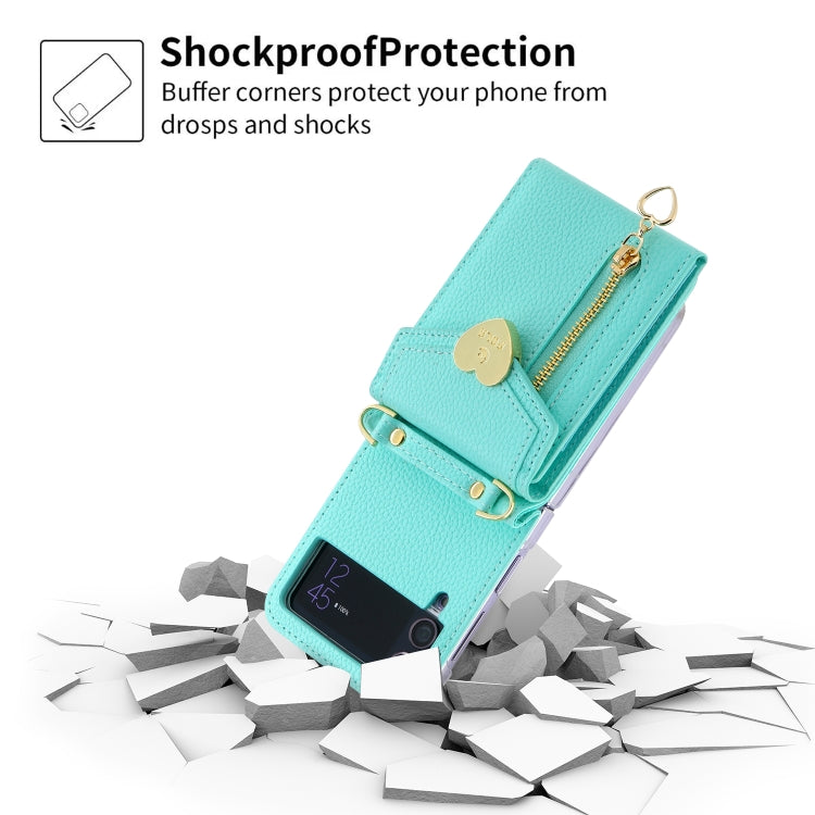 For Samsung Galaxy Z Flip4 POLA Litchi Texture Love Buckle Multi-Card Slots Zipper Wallet Phone Case(Blue)