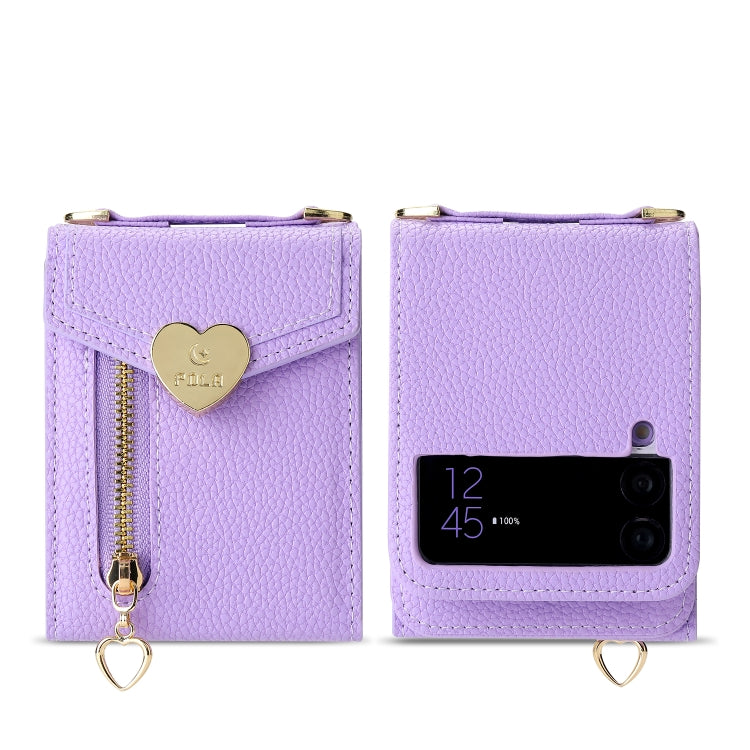 For Samsung Galaxy Z Flip3 5G POLA Litchi Texture Love Buckle Multi-Card Slots Zipper Wallet Phone Case(Purple)