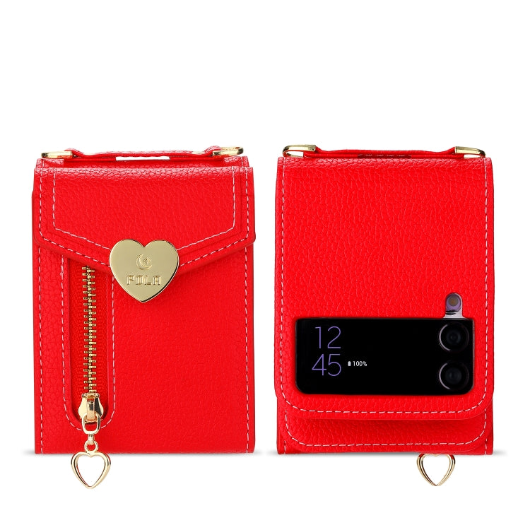 For Samsung Galaxy Z Flip3 5G POLA Litchi Texture Love Buckle Multi-Card Slots Zipper Wallet Phone Case(Red)