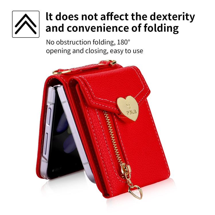 For Samsung Galaxy Z Flip3 5G POLA Litchi Texture Love Buckle Multi-Card Slots Zipper Wallet Phone Case(Red)
