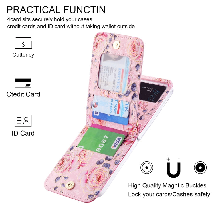 For Samsung Galaxy Z Flip4 POLA Rose Pattern Multi-Card Slots Zipper Wallet Phone Case(Cyan)
