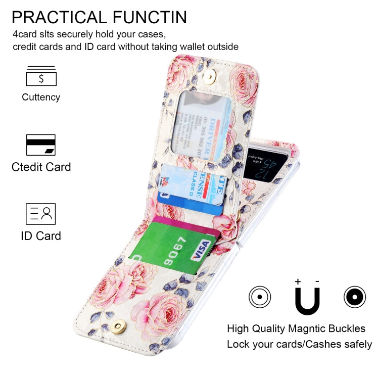 For Samsung Galaxy Z Flip3 5G POLA Rose Pattern Multi-Card Slots Zipper Wallet Phone Case(White)