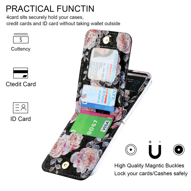 For Samsung Galaxy Z Flip3 5G POLA Rose Pattern Multi-Card Slots Zipper Wallet Phone Case(Black)