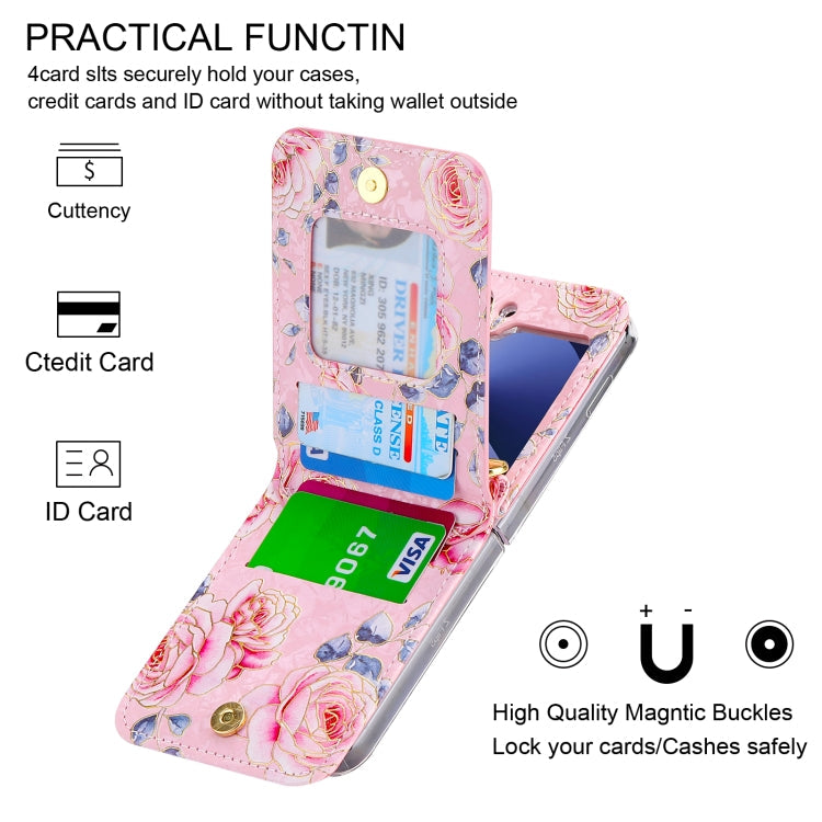 For Samsung Galaxy Z Flip6 / Flip7 FE POLA Rose Pattern Multi-Card Slots Zipper Wallet Phone Case(Pink)