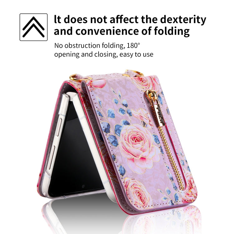 For Samsung Galaxy Z Flip6 / Flip7 FE POLA Rose Pattern Multi-Card Slots Zipper Wallet Phone Case(Purple)