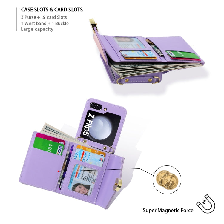 For Samsung Galaxy Z Flip5 POLA Color Block Love Buckle Multi-Card Slots Wallet Phone Case(Purple)