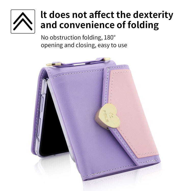 For Samsung Galaxy Z Flip5 POLA Color Block Love Buckle Multi-Card Slots Wallet Phone Case(Purple)