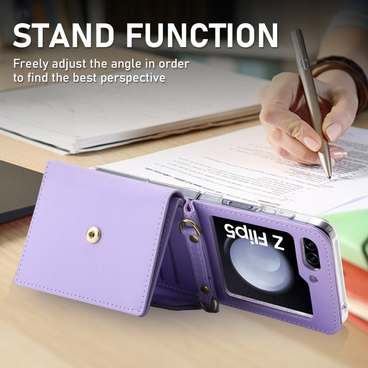 For Samsung Galaxy Z Flip5 POLA Color Block Love Buckle Multi-Card Slots Wallet Phone Case(Purple)