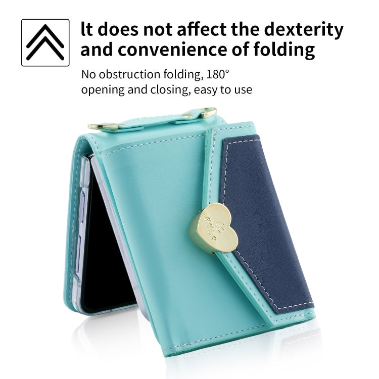 For Samsung Galaxy Z Flip5 POLA Color Block Love Buckle Multi-Card Slots Wallet Phone Case(Blue)