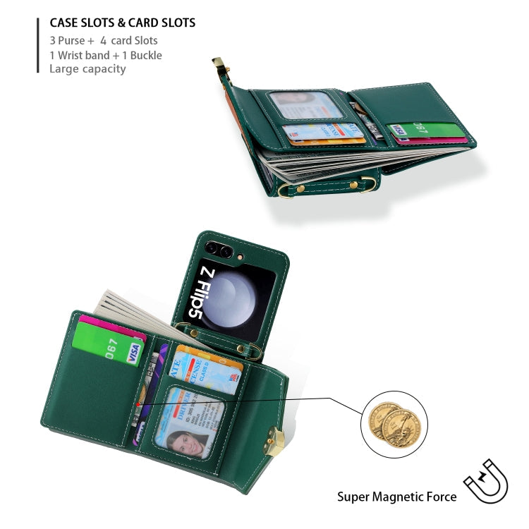 For Samsung Galaxy Z Flip5 POLA Color Block Love Buckle Multi-Card Slots Wallet Phone Case(Green)