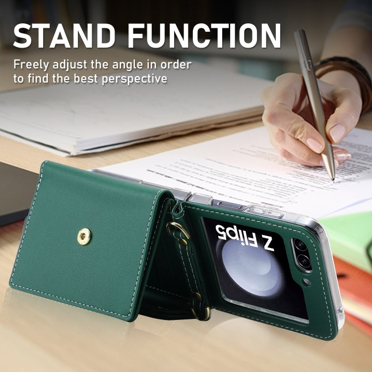 For Samsung Galaxy Z Flip5 POLA Color Block Love Buckle Multi-Card Slots Wallet Phone Case(Green)