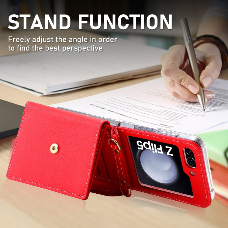 For Samsung Galaxy Z Flip5 POLA Color Block Love Buckle Multi-Card Slots Wallet Phone Case(Red)