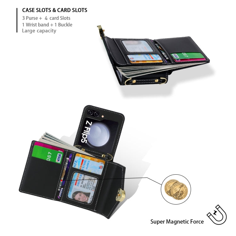 For Samsung Galaxy Z Flip5 POLA Color Block Love Buckle Multi-Card Slots Wallet Phone Case(Black)