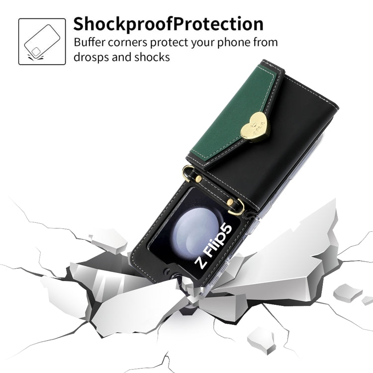 For Samsung Galaxy Z Flip5 POLA Color Block Love Buckle Multi-Card Slots Wallet Phone Case(Black)