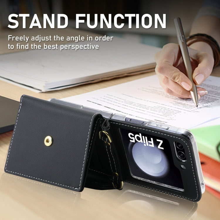 For Samsung Galaxy Z Flip5 POLA Color Block Love Buckle Multi-Card Slots Wallet Phone Case(Black)