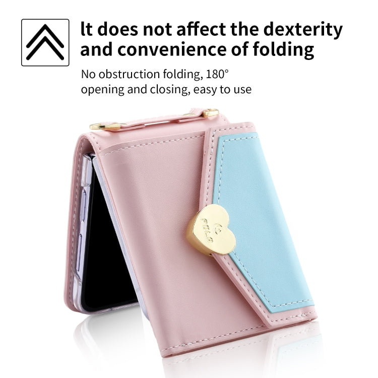 For Samsung Galaxy Z Flip5 POLA Color Block Love Buckle Multi-Card Slots Wallet Phone Case(Pink)