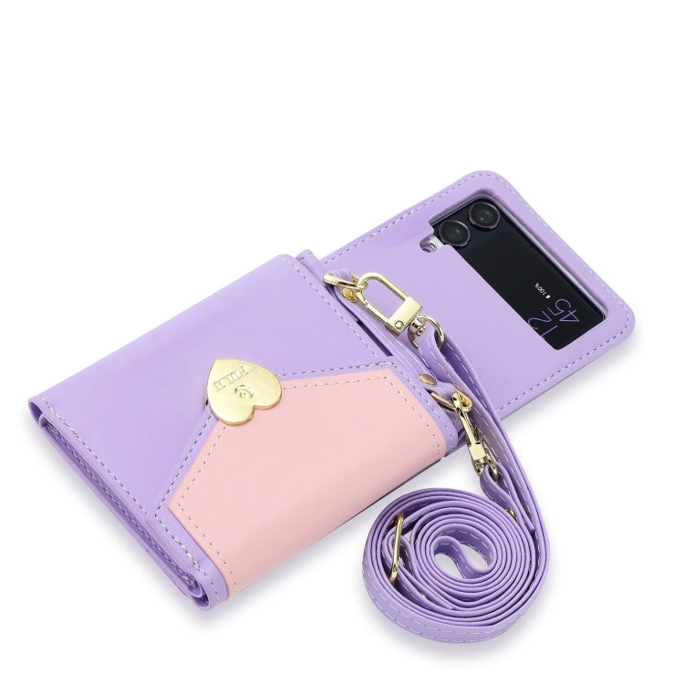 For Samsung Galaxy Z Flip4 POLA Color Block Love Buckle Multi-Card Slots Wallet Phone Case(Purple)