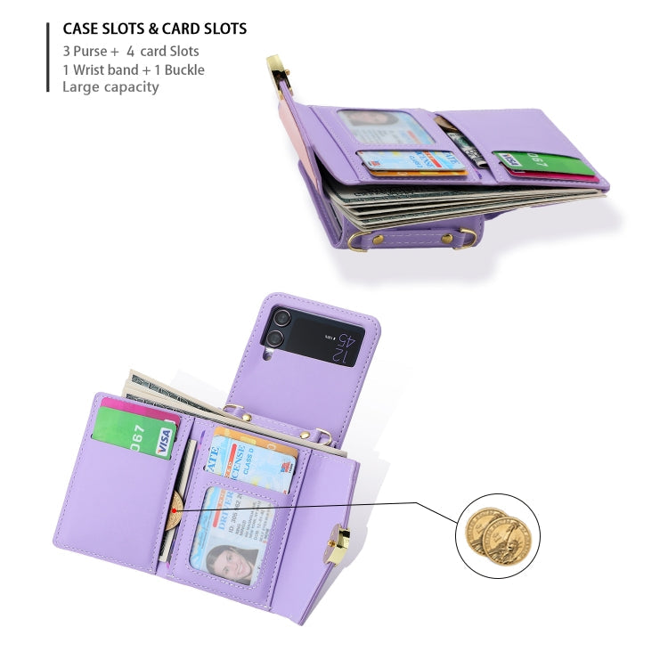 For Samsung Galaxy Z Flip4 POLA Color Block Love Buckle Multi-Card Slots Wallet Phone Case(Purple)