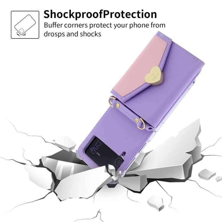 For Samsung Galaxy Z Flip4 POLA Color Block Love Buckle Multi-Card Slots Wallet Phone Case(Purple)