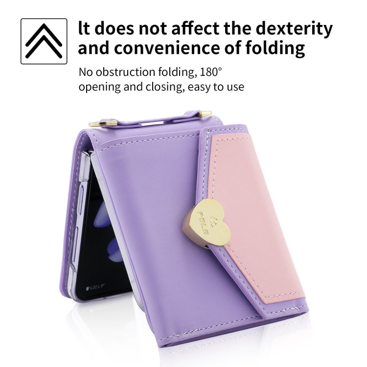 For Samsung Galaxy Z Flip4 POLA Color Block Love Buckle Multi-Card Slots Wallet Phone Case(Purple)