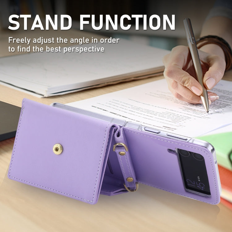 For Samsung Galaxy Z Flip4 POLA Color Block Love Buckle Multi-Card Slots Wallet Phone Case(Purple)