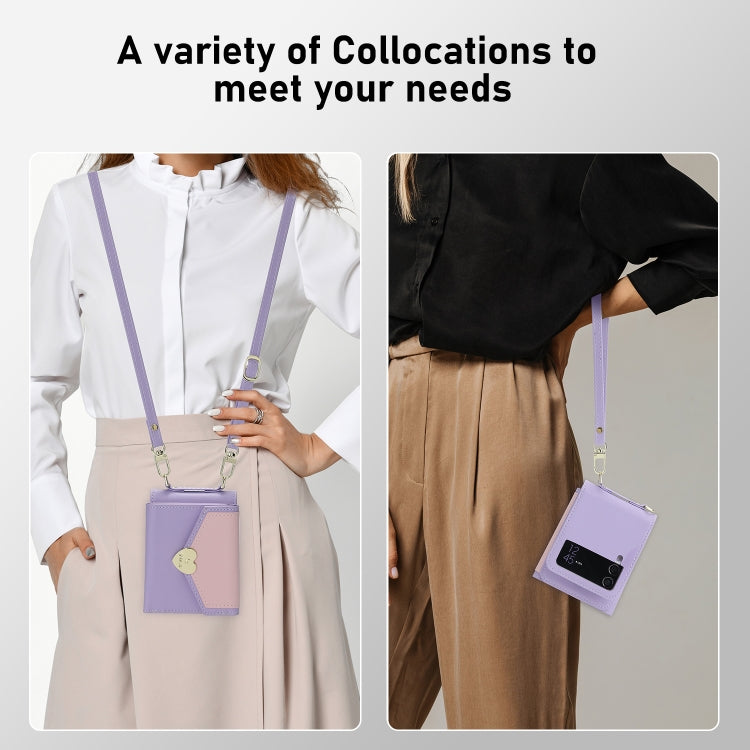 For Samsung Galaxy Z Flip4 POLA Color Block Love Buckle Multi-Card Slots Wallet Phone Case(Purple)