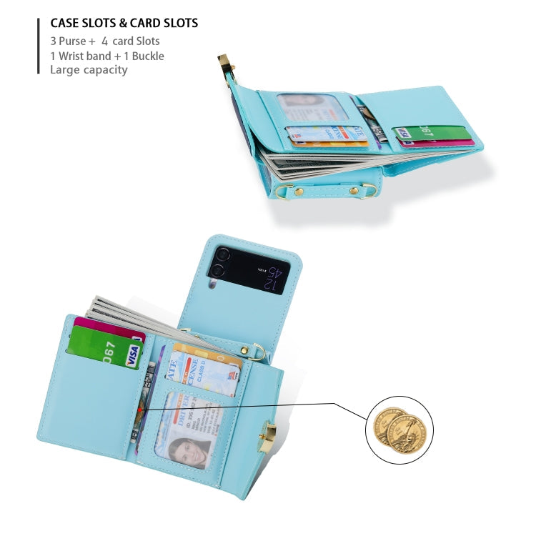 For Samsung Galaxy Z Flip4 POLA Color Block Love Buckle Multi-Card Slots Wallet Phone Case(Blue)