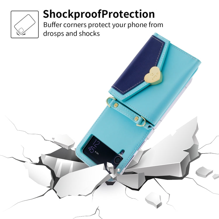 For Samsung Galaxy Z Flip4 POLA Color Block Love Buckle Multi-Card Slots Wallet Phone Case(Blue)
