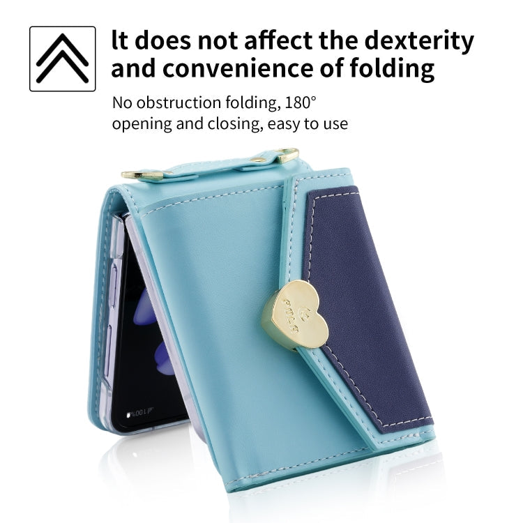 For Samsung Galaxy Z Flip4 POLA Color Block Love Buckle Multi-Card Slots Wallet Phone Case(Blue)