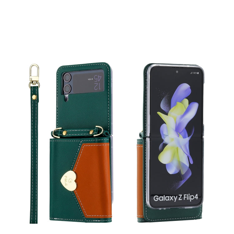 For Samsung Galaxy Z Flip4 POLA Color Block Love Buckle Multi-Card Slots Wallet Phone Case(Green)