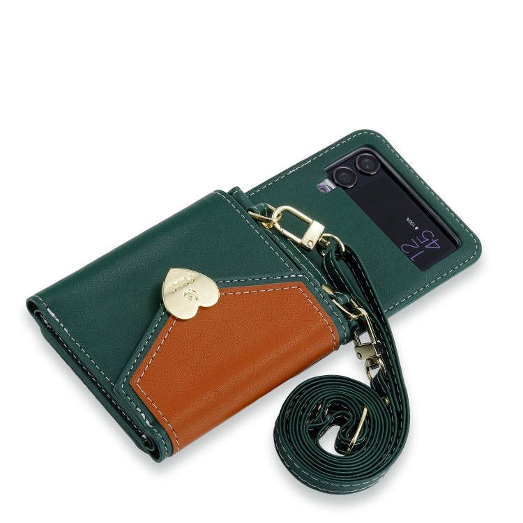 For Samsung Galaxy Z Flip4 POLA Color Block Love Buckle Multi-Card Slots Wallet Phone Case(Green)