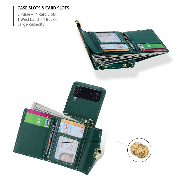 For Samsung Galaxy Z Flip4 POLA Color Block Love Buckle Multi-Card Slots Wallet Phone Case(Green)
