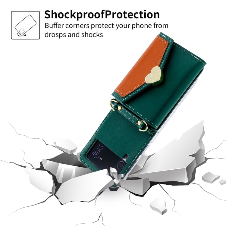 For Samsung Galaxy Z Flip4 POLA Color Block Love Buckle Multi-Card Slots Wallet Phone Case(Green)