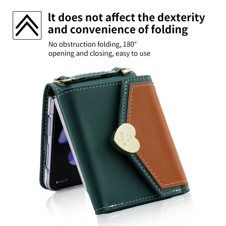 For Samsung Galaxy Z Flip4 POLA Color Block Love Buckle Multi-Card Slots Wallet Phone Case(Green)