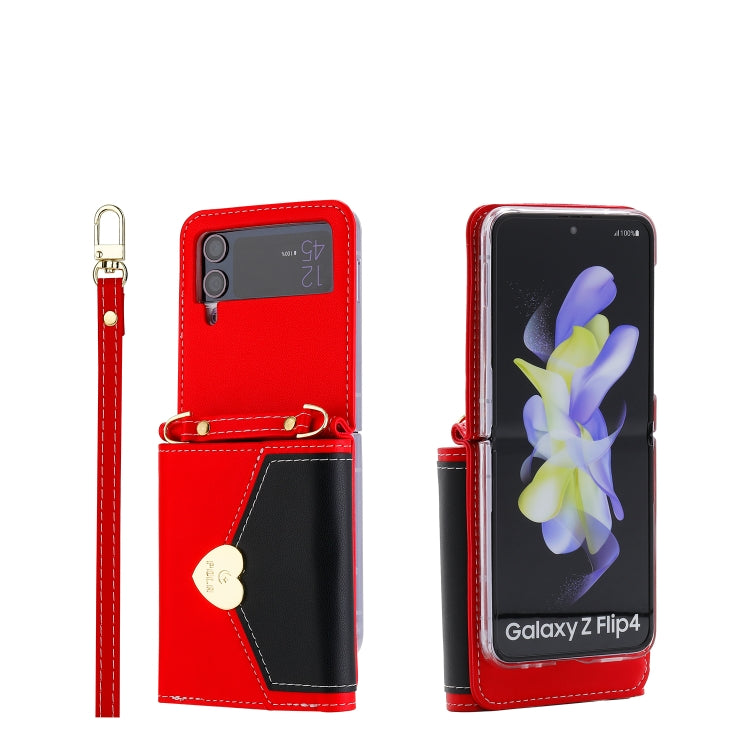 For Samsung Galaxy Z Flip4 POLA Color Block Love Buckle Multi-Card Slots Wallet Phone Case(Red)