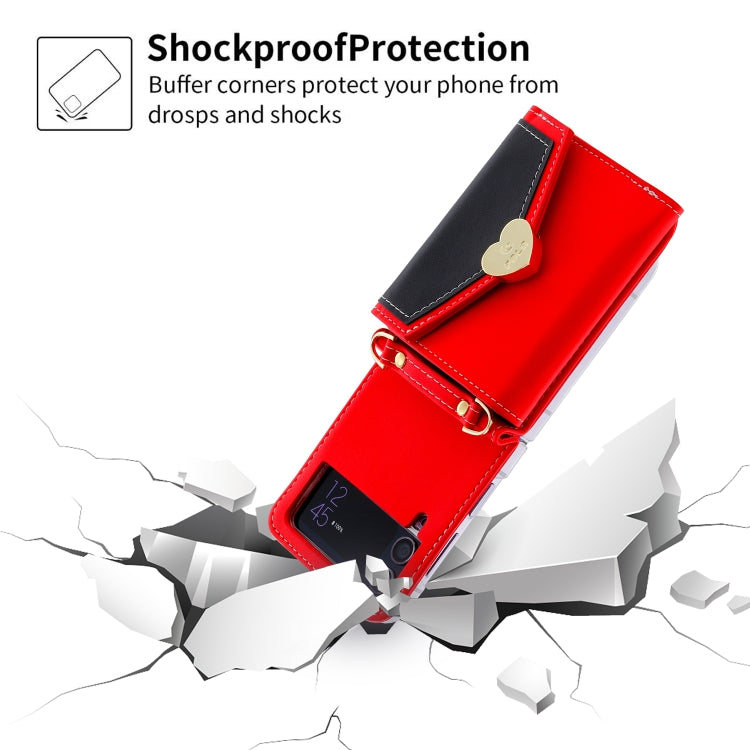 For Samsung Galaxy Z Flip4 POLA Color Block Love Buckle Multi-Card Slots Wallet Phone Case(Red)
