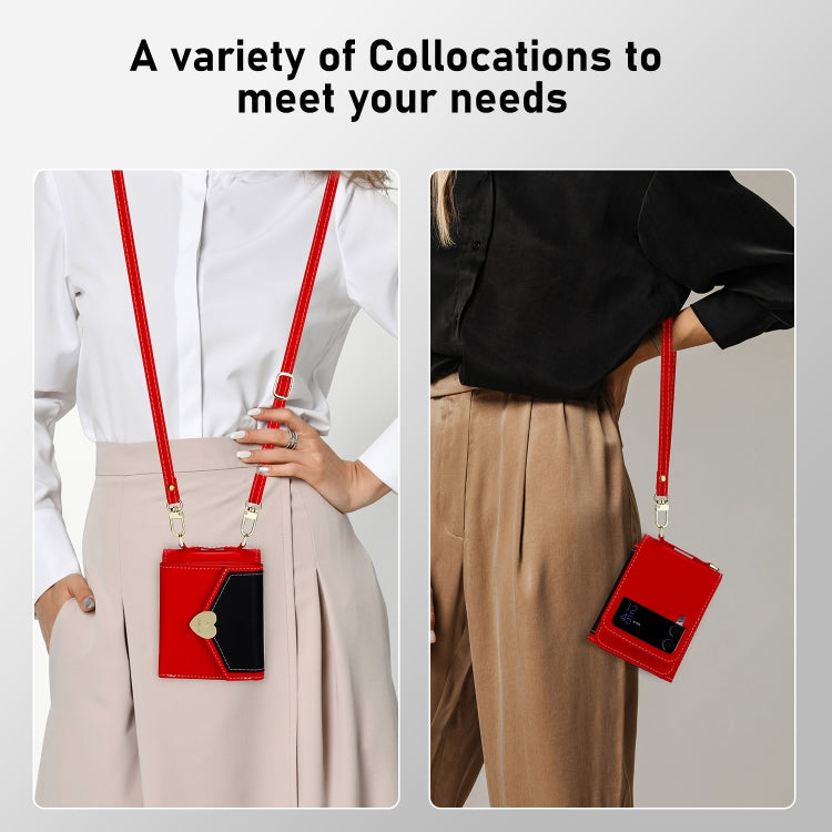 For Samsung Galaxy Z Flip4 POLA Color Block Love Buckle Multi-Card Slots Wallet Phone Case(Red)