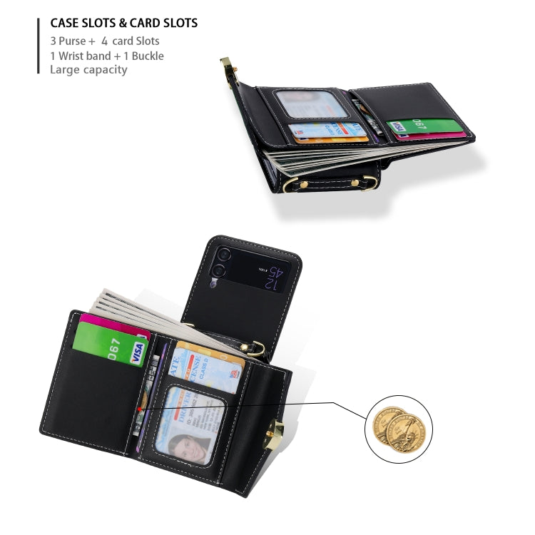 For Samsung Galaxy Z Flip4 POLA Color Block Love Buckle Multi-Card Slots Wallet Phone Case(Black)