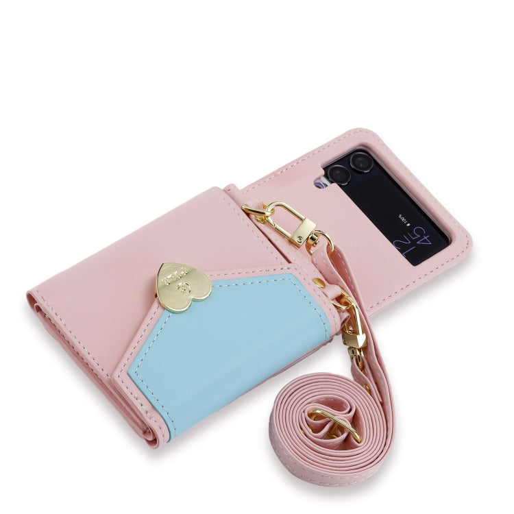 For Samsung Galaxy Z Flip4 POLA Color Block Love Buckle Multi-Card Slots Wallet Phone Case(Pink)