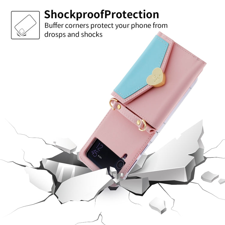 For Samsung Galaxy Z Flip4 POLA Color Block Love Buckle Multi-Card Slots Wallet Phone Case(Pink)