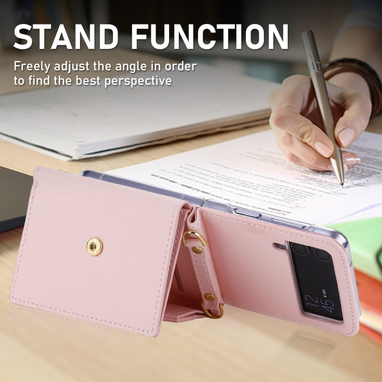 For Samsung Galaxy Z Flip4 POLA Color Block Love Buckle Multi-Card Slots Wallet Phone Case(Pink)