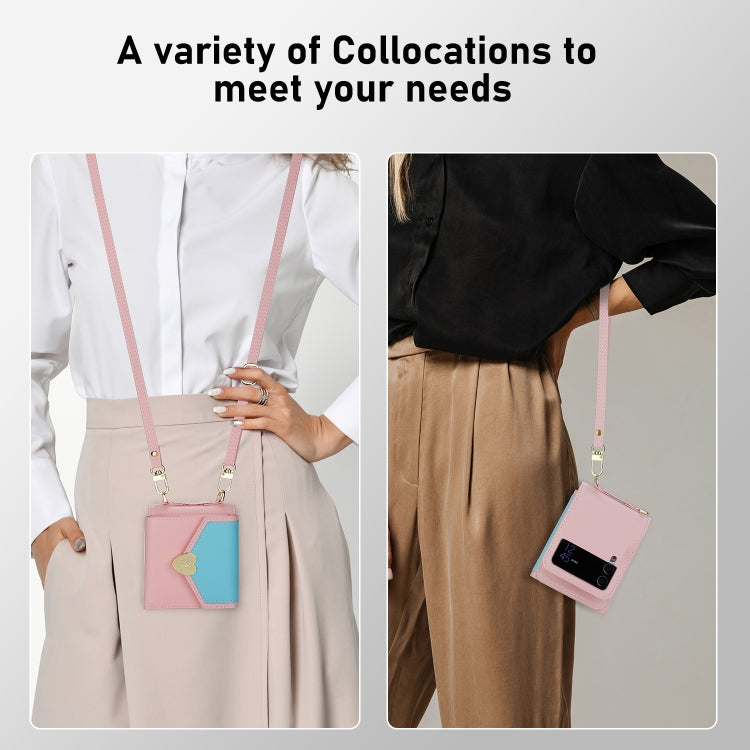 For Samsung Galaxy Z Flip4 POLA Color Block Love Buckle Multi-Card Slots Wallet Phone Case(Pink)
