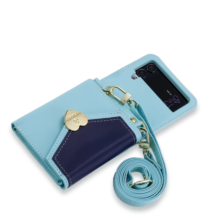 For Samsung Galaxy Z Flip3 5G POLA Color Block Love Buckle Multi-Card Slots Wallet Phone Case(Blue)