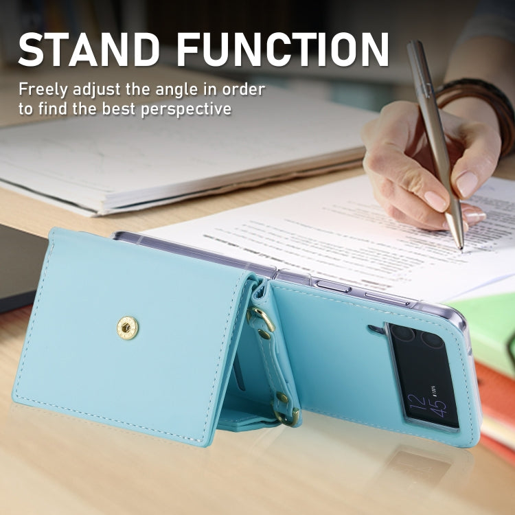 For Samsung Galaxy Z Flip3 5G POLA Color Block Love Buckle Multi-Card Slots Wallet Phone Case(Blue)