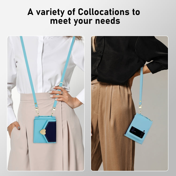 For Samsung Galaxy Z Flip3 5G POLA Color Block Love Buckle Multi-Card Slots Wallet Phone Case(Blue)