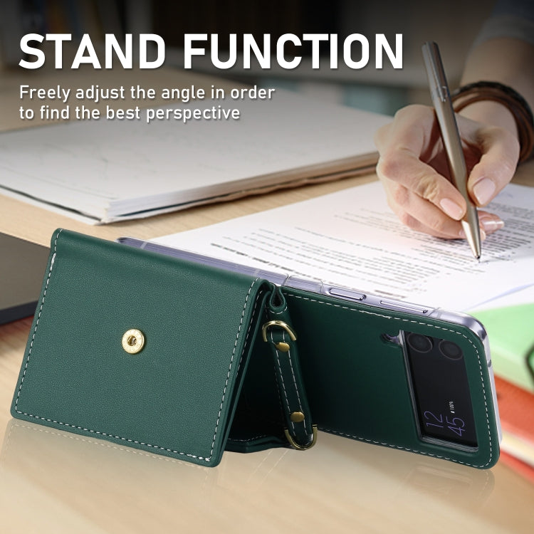 For Samsung Galaxy Z Flip3 5G POLA Color Block Love Buckle Multi-Card Slots Wallet Phone Case(Green)